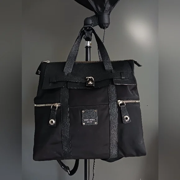 Henri Bendel Jetsetter Black Nylon/ Leather Backpack - Picture 2 of 11